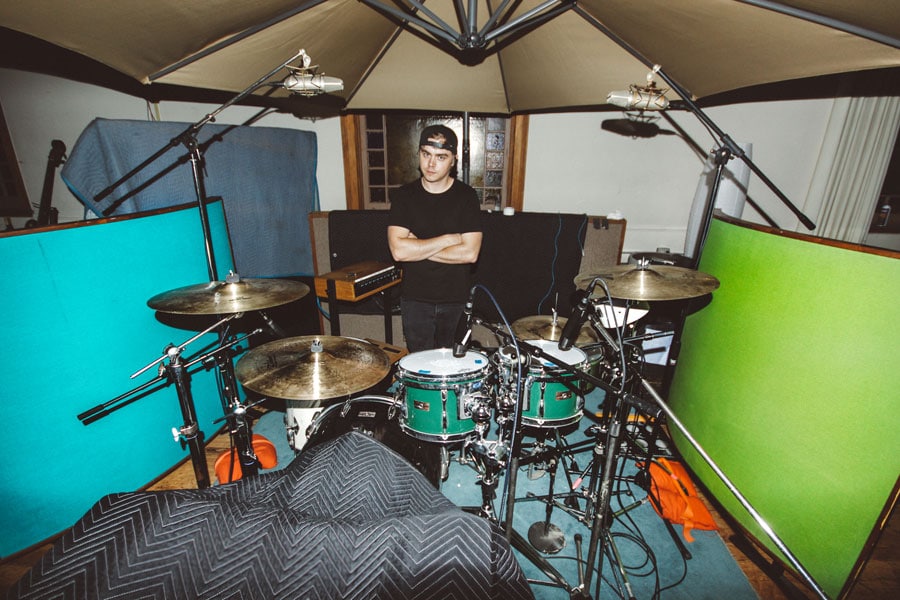 Nick Cesarz recording with Vinyl Theatre at Dreamland Recording Studios for their album Origami.